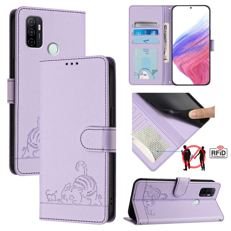 Cat Rat Embossed Pattern RFID Leather Phone Case with Lanyard, For OPPO A53s 4G / A33 2020 4G, For OPPO A11s 4G, For OPPO A74 4G / F19 / F19S, For OPPO A95 4G Global / Reno6 Lite, For OPPO F19 Pro / Reno5 F, For OPPO A94 5G Global                      ...