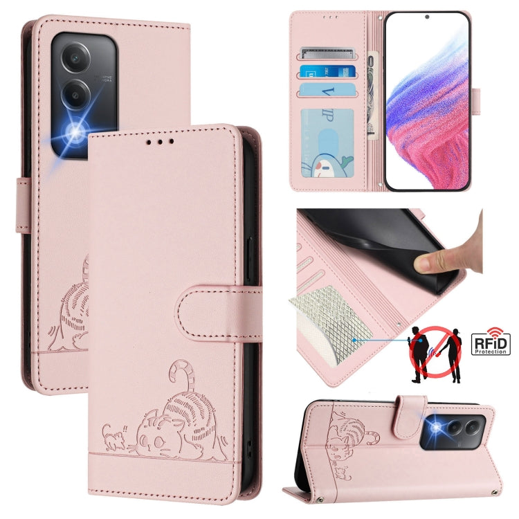 Cat Rat Embossed Pattern RFID Leather Phone Case with Lanyard, For OPPO Find X8 Ultra, For OPPO Reno13 F 5G Global / Reno13 F 4G, For OPPO A3x 5G Global, For OPPO Find X8, For OPPO A80 5G EU, For OPPO K12x 5G Global, For OPPO Reno12 F Global           ...