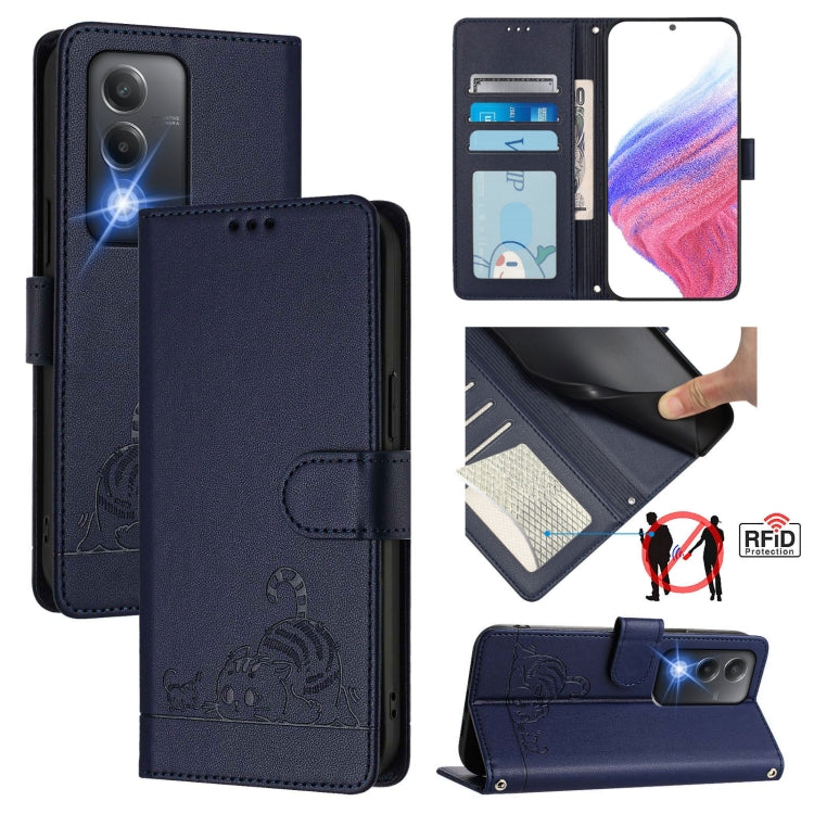 Cat Rat Embossed Pattern RFID Leather Phone Case with Lanyard, For OPPO Find X8 Ultra, For OPPO Reno13 F 5G Global / Reno13 F 4G, For OPPO A3x 5G Global, For OPPO Find X8, For OPPO A80 5G EU, For OPPO K12x 5G Global, For OPPO Reno12 F Global           ...