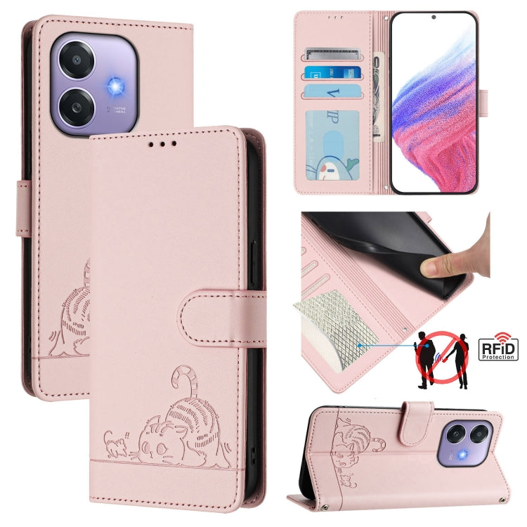 Cat Rat Embossed Pattern RFID Leather Phone Case with Lanyard, For OPPO Find X8 Ultra, For OPPO Reno13 F 5G Global / Reno13 F 4G, For OPPO A3x 5G Global, For OPPO Find X8, For OPPO A80 5G EU, For OPPO K12x 5G Global, For OPPO Reno12 F Global           ...
