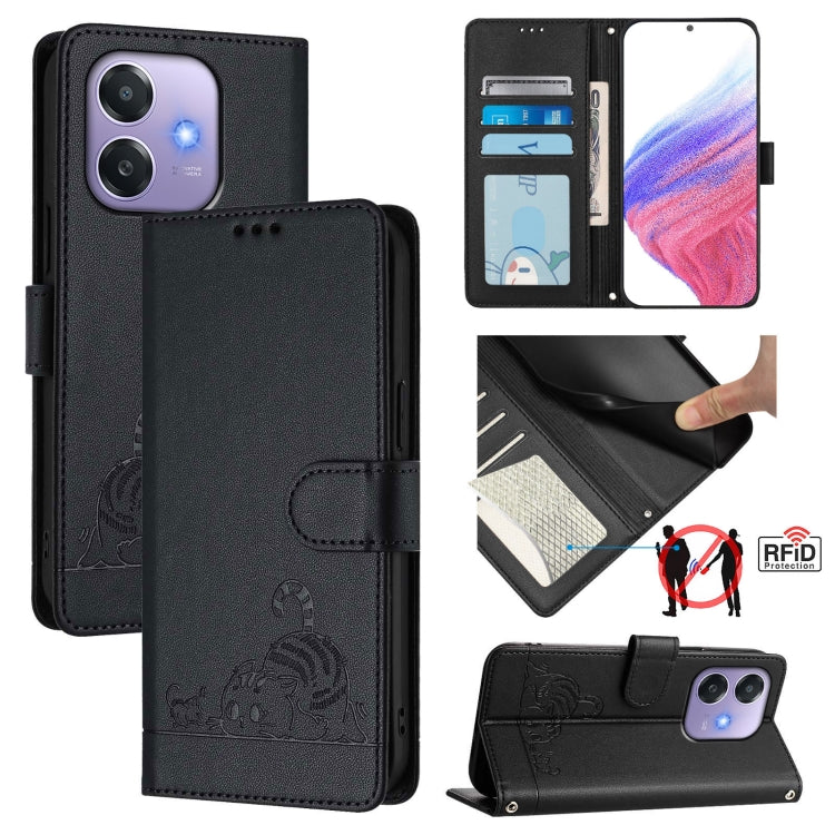 Cat Rat Embossed Pattern RFID Leather Phone Case with Lanyard, For OPPO Find X8 Ultra, For OPPO Reno13 F 5G Global / Reno13 F 4G, For OPPO A3x 5G Global, For OPPO Find X8, For OPPO A80 5G EU, For OPPO K12x 5G Global, For OPPO Reno12 F Global           ...