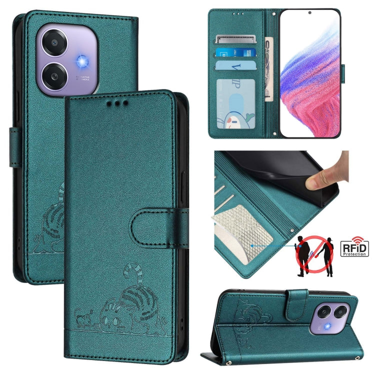 Cat Rat Embossed Pattern RFID Leather Phone Case with Lanyard, For OPPO Find X8 Ultra, For OPPO Reno13 F 5G Global / Reno13 F 4G, For OPPO A3x 5G Global, For OPPO Find X8, For OPPO A80 5G EU, For OPPO K12x 5G Global, For OPPO Reno12 F Global           ...