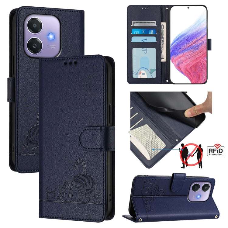 Cat Rat Embossed Pattern RFID Leather Phone Case with Lanyard, For OPPO Find X8 Ultra, For OPPO Reno13 F 5G Global / Reno13 F 4G, For OPPO A3x 5G Global, For OPPO Find X8, For OPPO A80 5G EU, For OPPO K12x 5G Global, For OPPO Reno12 F Global           ...