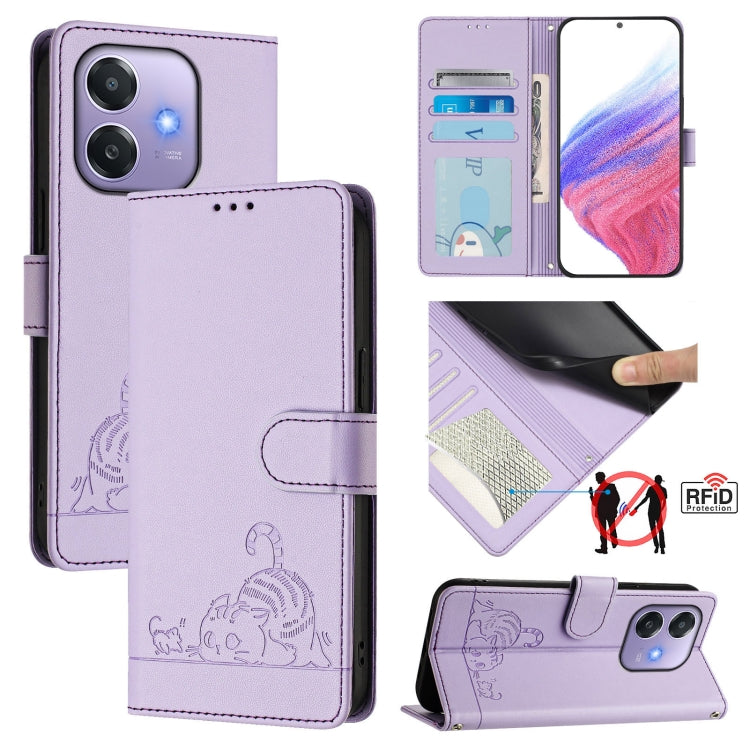 Cat Rat Embossed Pattern RFID Leather Phone Case with Lanyard, For OPPO Find X8 Ultra, For OPPO Reno13 F 5G Global / Reno13 F 4G, For OPPO A3x 5G Global, For OPPO Find X8, For OPPO A80 5G EU, For OPPO K12x 5G Global, For OPPO Reno12 F Global           ...