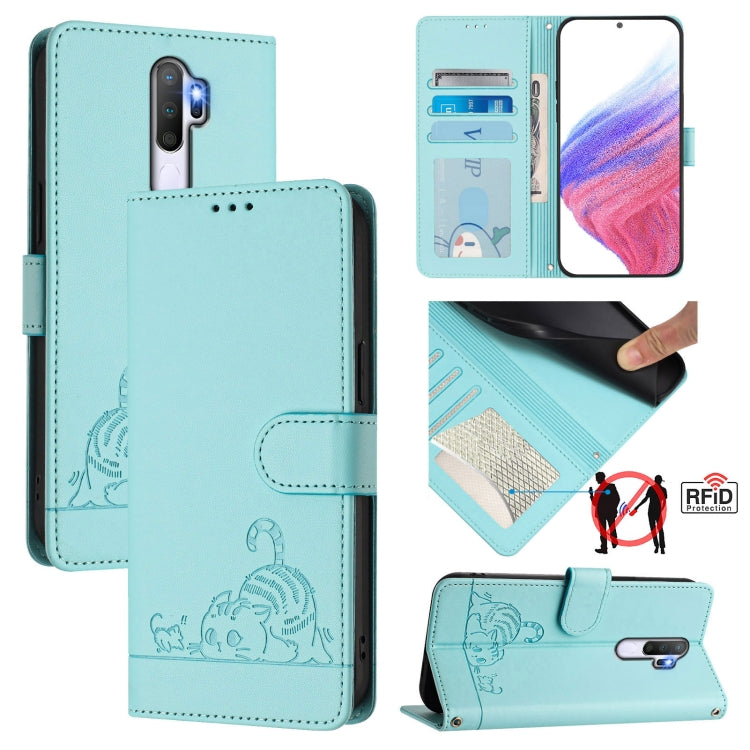 Cat Rat Embossed Pattern RFID Leather Phone Case with Lanyard, For OPPO A15 / A15S / A35 2021, For OPPO F17 Pro / A93 2020 4G Global, For OPPO Reon4 Lite / Reon4 F, For OPPO F17 / A73 2020 4G Global, For OPPO A72 / A52 / A92 4G, For OPPO A92S 5G       ...