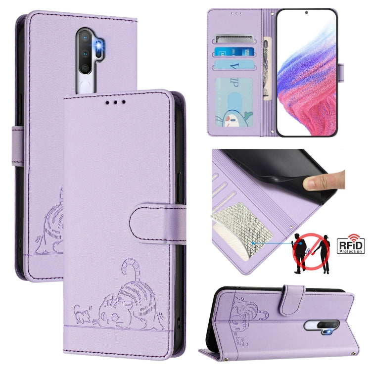 Cat Rat Embossed Pattern RFID Leather Phone Case with Lanyard, For OPPO A15 / A15S / A35 2021, For OPPO F17 Pro / A93 2020 4G Global, For OPPO Reon4 Lite / Reon4 F, For OPPO F17 / A73 2020 4G Global, For OPPO A72 / A52 / A92 4G, For OPPO A92S 5G       ...