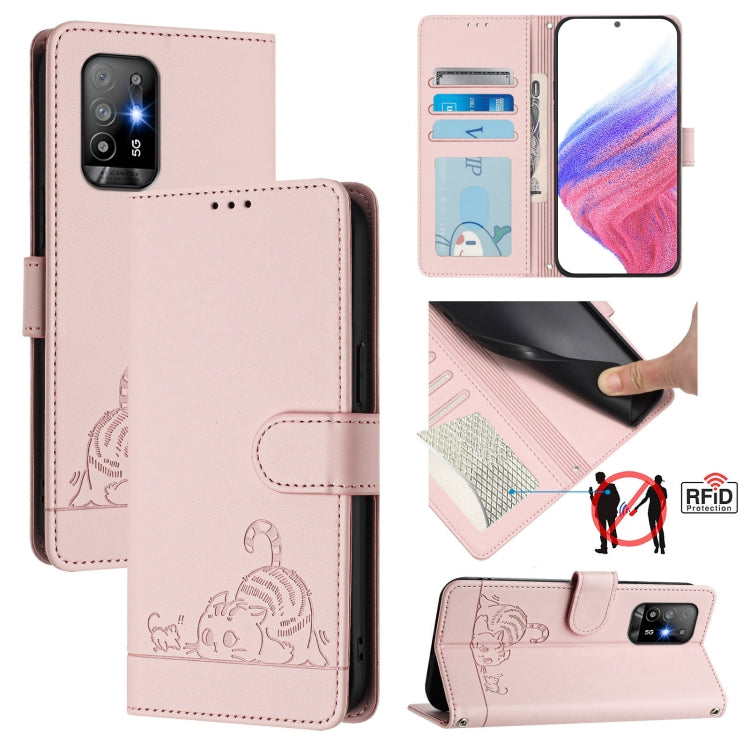 Cat Rat Embossed Pattern RFID Leather Phone Case with Lanyard, For OPPO A53s 4G / A33 2020 4G, For OPPO A11s 4G, For OPPO A74 4G / F19 / F19S, For OPPO A95 4G Global / Reno6 Lite, For OPPO F19 Pro / Reno5 F, For OPPO A94 5G Global                      ...