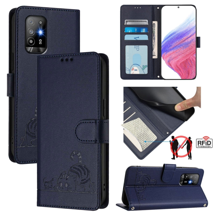 Cat Rat Embossed Pattern RFID Leather Phone Case with Lanyard, For OPPO A53s 4G / A33 2020 4G, For OPPO A11s 4G, For OPPO A74 4G / F19 / F19S, For OPPO A95 4G Global / Reno6 Lite, For OPPO F19 Pro / Reno5 F, For OPPO A94 5G Global                      ...