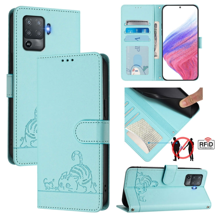 Cat Rat Embossed Pattern RFID Leather Phone Case with Lanyard, For OPPO A53s 4G / A33 2020 4G, For OPPO A11s 4G, For OPPO A74 4G / F19 / F19S, For OPPO A95 4G Global / Reno6 Lite, For OPPO F19 Pro / Reno5 F, For OPPO A94 5G Global                      ...