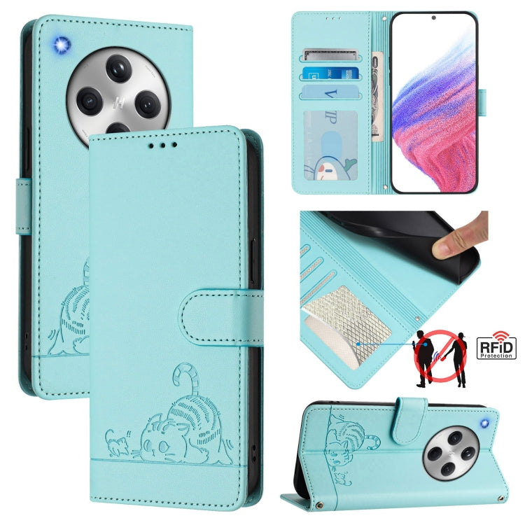 Cat Rat Embossed Pattern RFID Leather Phone Case with Lanyard, For OPPO Find X8 Ultra, For OPPO Reno13 F 5G Global / Reno13 F 4G, For OPPO A3x 5G Global, For OPPO Find X8, For OPPO A80 5G EU, For OPPO K12x 5G Global, For OPPO Reno12 F Global           ...