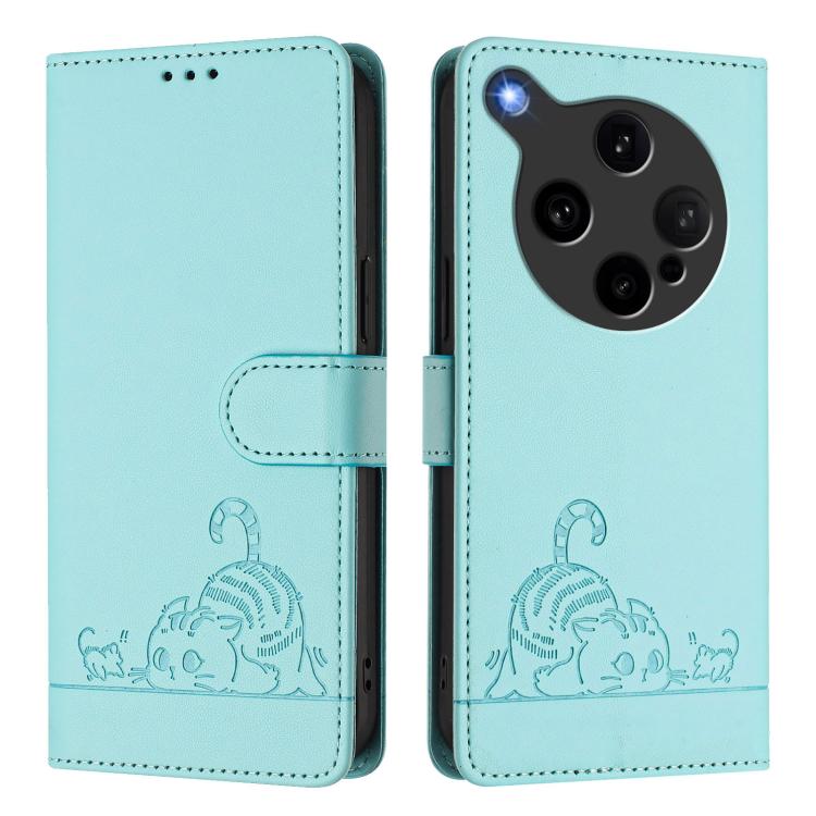 Cat Rat Embossed Pattern RFID Leather Phone Case with Lanyard, For OPPO Find X8 Ultra, For OPPO Reno13 F 5G Global / Reno13 F 4G, For OPPO A3x 5G Global, For OPPO Find X8, For OPPO A80 5G EU, For OPPO K12x 5G Global, For OPPO Reno12 F Global           ...