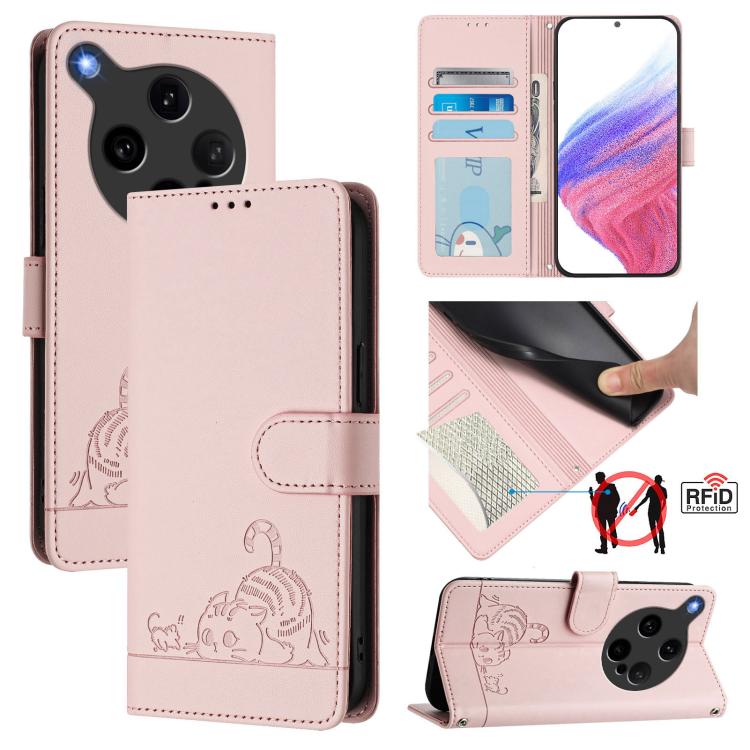 Cat Rat Embossed Pattern RFID Leather Phone Case with Lanyard, For OPPO Find X8 Ultra, For OPPO Reno13 F 5G Global / Reno13 F 4G, For OPPO A3x 5G Global, For OPPO Find X8, For OPPO A80 5G EU, For OPPO K12x 5G Global, For OPPO Reno12 F Global           ...