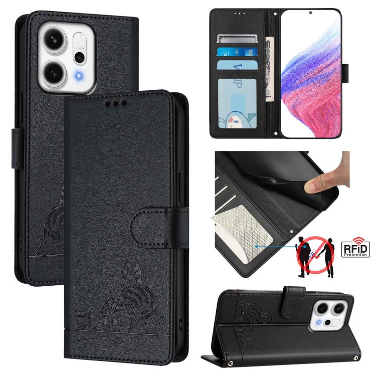 Cat Rat Embossed Pattern RFID Leather Phone Case with Lanyard, For OPPO K13 Turbo 5G, For OPPO Reno14 F 5G, For OPPO A5x 4G Global / 5G Global, For OPPO A5 5G Global / A3 Pro 5G Global, For OPPO Reno14 Pro 5G Global, For OPPO Reno14 5G Global          ...