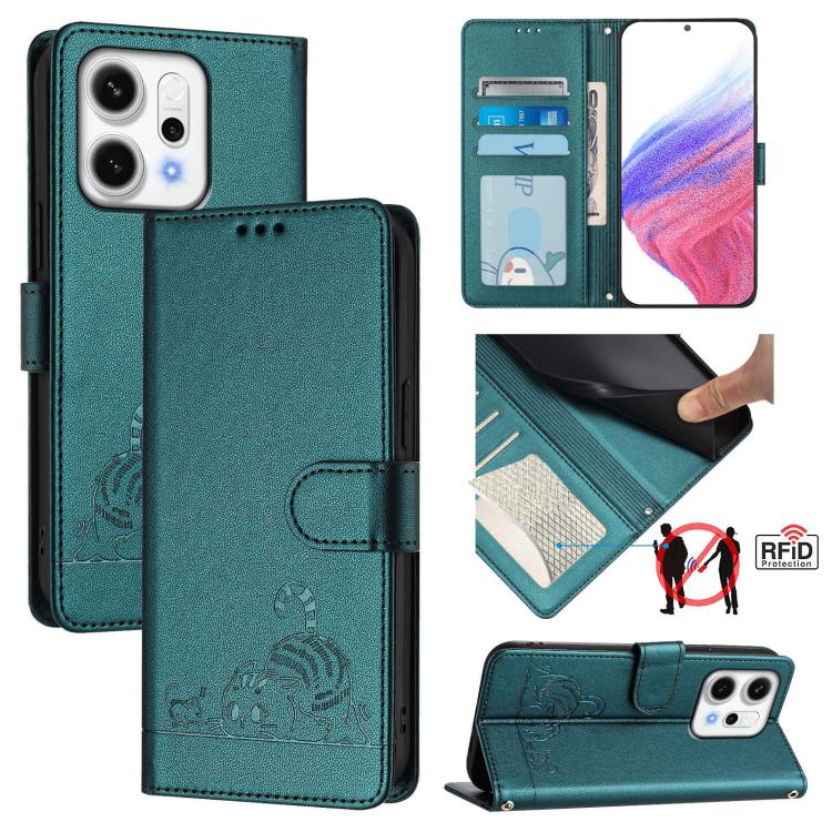 Cat Rat Embossed Pattern RFID Leather Phone Case with Lanyard, For OPPO K13 Turbo 5G, For OPPO Reno14 F 5G, For OPPO A5x 4G Global / 5G Global, For OPPO A5 5G Global / A3 Pro 5G Global, For OPPO Reno14 Pro 5G Global, For OPPO Reno14 5G Global          ...