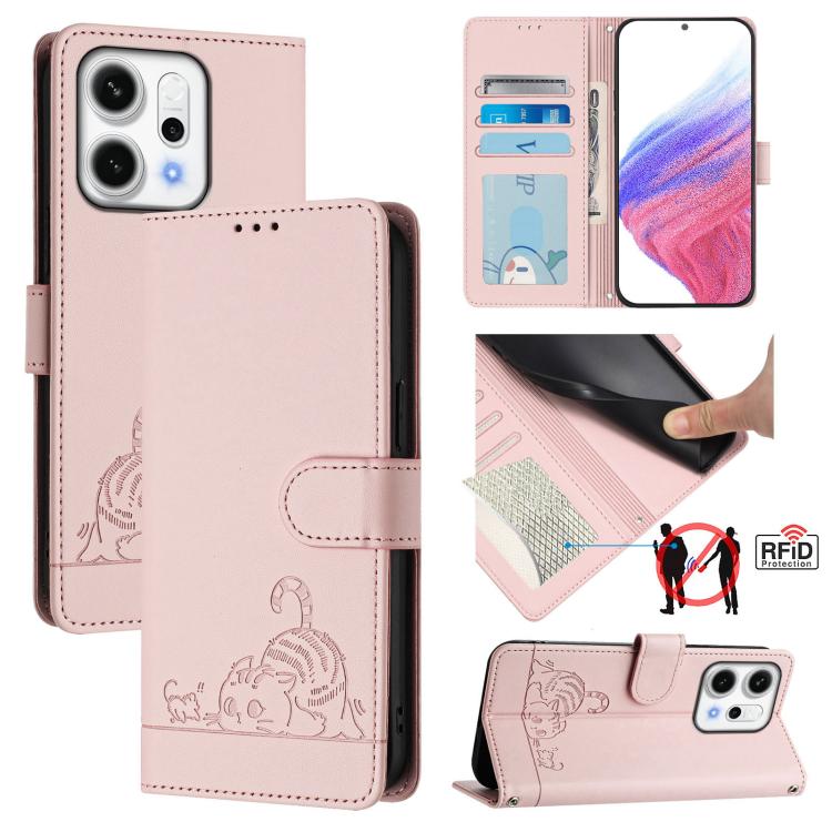 Cat Rat Embossed Pattern RFID Leather Phone Case with Lanyard, For OPPO K13 Turbo 5G, For OPPO Reno14 F 5G, For OPPO A5x 4G Global / 5G Global, For OPPO A5 5G Global / A3 Pro 5G Global, For OPPO Reno14 Pro 5G Global, For OPPO Reno14 5G Global          ...