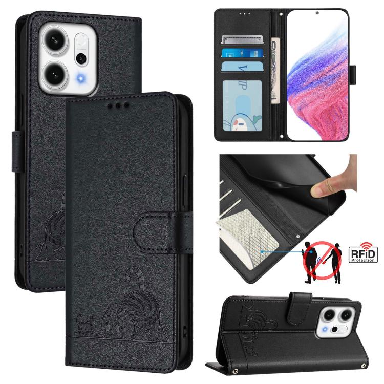 Cat Rat Embossed Pattern RFID Leather Phone Case with Lanyard, For OPPO K13 Turbo 5G, For OPPO Reno14 F 5G, For OPPO A5x 4G Global / 5G Global, For OPPO A5 5G Global / A3 Pro 5G Global, For OPPO Reno14 Pro 5G Global, For OPPO Reno14 5G Global          ...