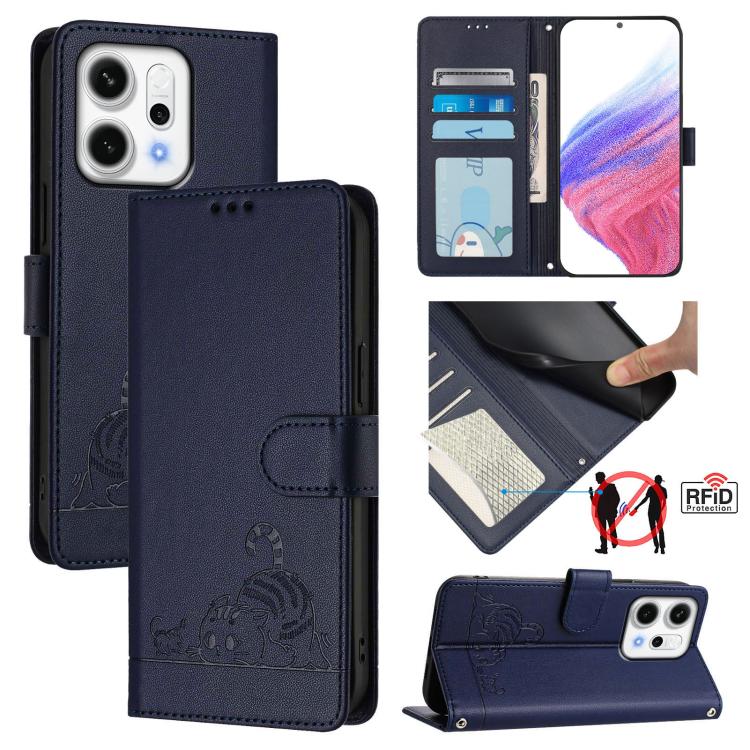 Cat Rat Embossed Pattern RFID Leather Phone Case with Lanyard, For OPPO K13 Turbo 5G, For OPPO Reno14 F 5G, For OPPO A5x 4G Global / 5G Global, For OPPO A5 5G Global / A3 Pro 5G Global, For OPPO Reno14 Pro 5G Global, For OPPO Reno14 5G Global          ...