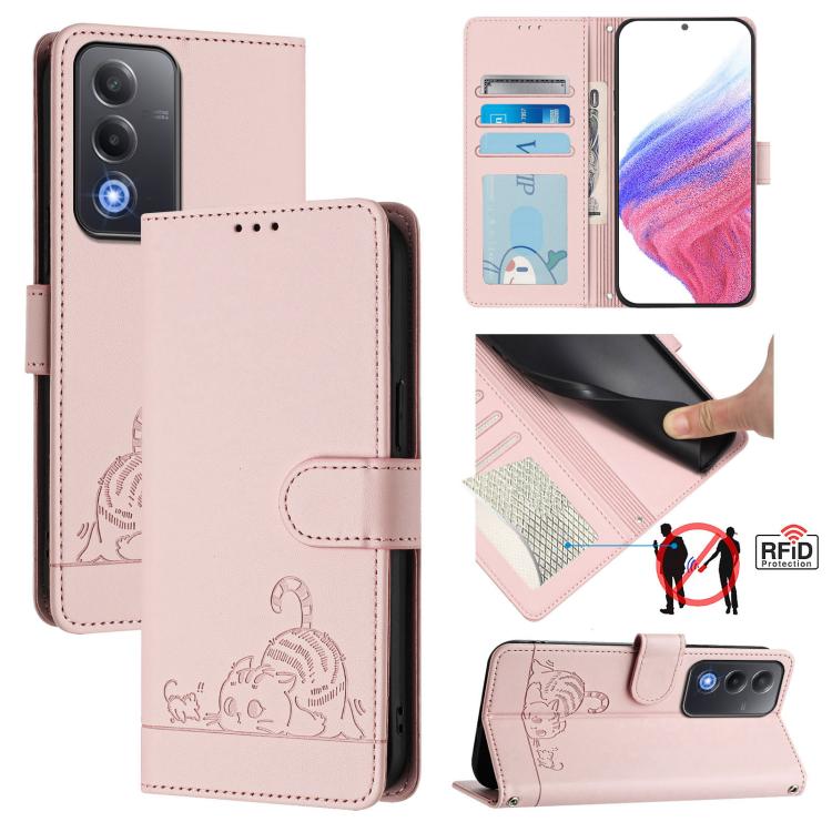 Cat Rat Embossed Pattern RFID Leather Phone Case with Lanyard, For OPPO K13 Turbo 5G, For OPPO Reno14 F 5G, For OPPO A5x 4G Global / 5G Global, For OPPO A5 5G Global / A3 Pro 5G Global, For OPPO Reno14 Pro 5G Global, For OPPO Reno14 5G Global          ...
