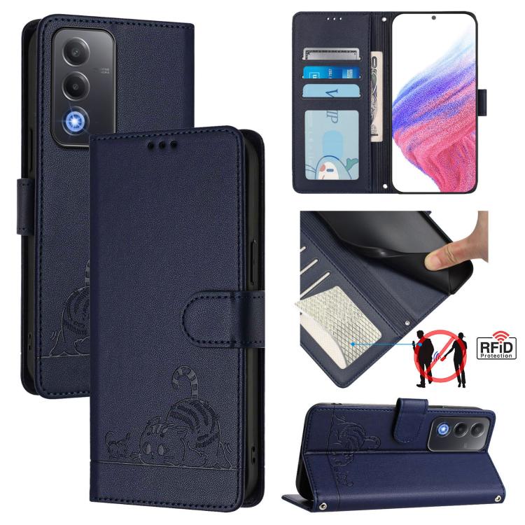 Cat Rat Embossed Pattern RFID Leather Phone Case with Lanyard, For OPPO K13 Turbo 5G, For OPPO Reno14 F 5G, For OPPO A5x 4G Global / 5G Global, For OPPO A5 5G Global / A3 Pro 5G Global, For OPPO Reno14 Pro 5G Global, For OPPO Reno14 5G Global          ...