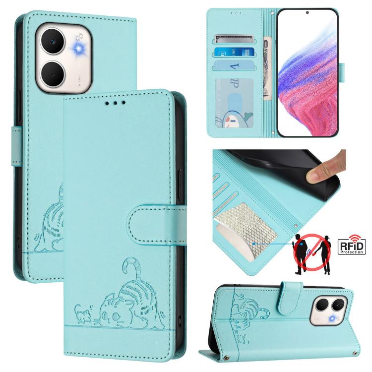 Cat Rat Embossed Pattern RFID Leather Phone Case with Lanyard, For OPPO K13 Turbo 5G, For OPPO Reno14 F 5G, For OPPO A5x 4G Global / 5G Global, For OPPO A5 5G Global / A3 Pro 5G Global, For OPPO Reno14 Pro 5G Global, For OPPO Reno14 5G Global          ...