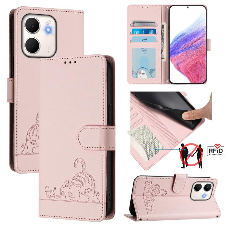 Cat Rat Embossed Pattern RFID Leather Phone Case with Lanyard, For OPPO K13 Turbo 5G, For OPPO Reno14 F 5G, For OPPO A5x 4G Global / 5G Global, For OPPO A5 5G Global / A3 Pro 5G Global, For OPPO Reno14 Pro 5G Global, For OPPO Reno14 5G Global          ...