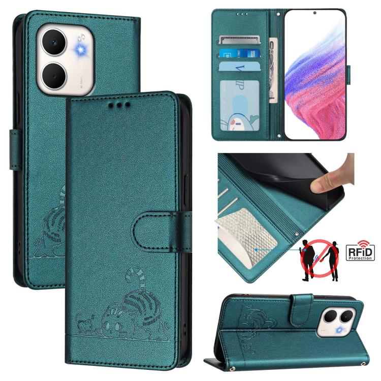 Cat Rat Embossed Pattern RFID Leather Phone Case with Lanyard, For OPPO K13 Turbo 5G, For OPPO Reno14 F 5G, For OPPO A5x 4G Global / 5G Global, For OPPO A5 5G Global / A3 Pro 5G Global, For OPPO Reno14 Pro 5G Global, For OPPO Reno14 5G Global          ...