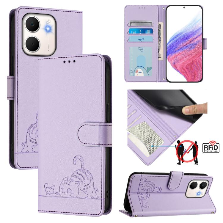 Cat Rat Embossed Pattern RFID Leather Phone Case with Lanyard, For OPPO K13 Turbo 5G, For OPPO Reno14 F 5G, For OPPO A5x 4G Global / 5G Global, For OPPO A5 5G Global / A3 Pro 5G Global, For OPPO Reno14 Pro 5G Global, For OPPO Reno14 5G Global          ...