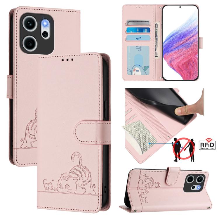 Cat Rat Embossed Pattern RFID Leather Phone Case with Lanyard, For OPPO K13 Turbo 5G, For OPPO Reno14 F 5G, For OPPO A5x 4G Global / 5G Global, For OPPO A5 5G Global / A3 Pro 5G Global, For OPPO Reno14 Pro 5G Global, For OPPO Reno14 5G Global          ...