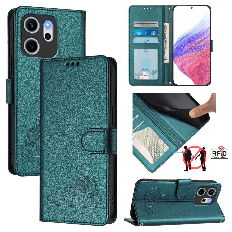 Cat Rat Embossed Pattern RFID Leather Phone Case with Lanyard, For OPPO K13 Turbo 5G, For OPPO Reno14 F 5G, For OPPO A5x 4G Global / 5G Global, For OPPO A5 5G Global / A3 Pro 5G Global, For OPPO Reno14 Pro 5G Global, For OPPO Reno14 5G Global          ...