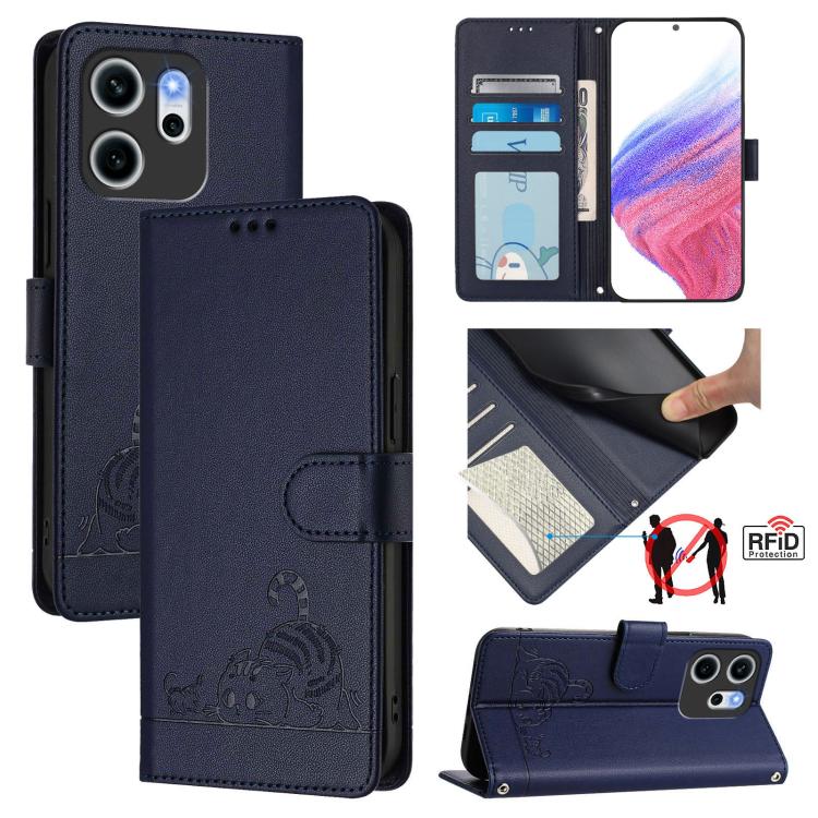 Cat Rat Embossed Pattern RFID Leather Phone Case with Lanyard, For OPPO K13 Turbo 5G, For OPPO Reno14 F 5G, For OPPO A5x 4G Global / 5G Global, For OPPO A5 5G Global / A3 Pro 5G Global, For OPPO Reno14 Pro 5G Global, For OPPO Reno14 5G Global          ...