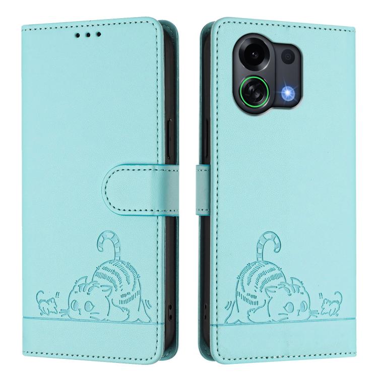 Cat Rat Embossed Pattern RFID Leather Phone Case with Lanyard, For OPPO K13 Turbo 5G, For OPPO Reno14 F 5G, For OPPO A5x 4G Global / 5G Global, For OPPO A5 5G Global / A3 Pro 5G Global, For OPPO Reno14 Pro 5G Global, For OPPO Reno14 5G Global          ...