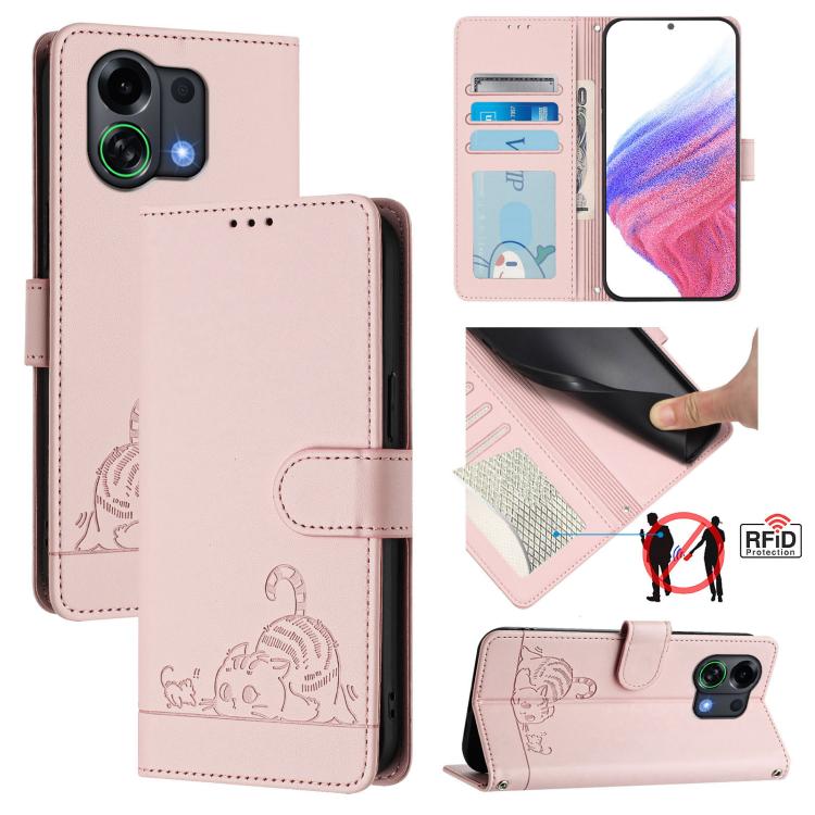 Cat Rat Embossed Pattern RFID Leather Phone Case with Lanyard, For OPPO K13 Turbo 5G, For OPPO Reno14 F 5G, For OPPO A5x 4G Global / 5G Global, For OPPO A5 5G Global / A3 Pro 5G Global, For OPPO Reno14 Pro 5G Global, For OPPO Reno14 5G Global          ...