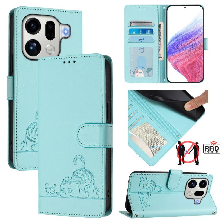 Cat Rat Embossed Pattern RFID Leather Phone Case with Lanyard, For OPPO Reno16 F / Reno16 FS 5G, For OPPO Reno16 / Reno16 Pro 5G Global, For OPPO Find X9s Pro 5G, For OPPO Find X9 Ultra, For OPPO A6s Pro 4G, For OPPO Find X9, For OPPO A6 GT 5G         ...
