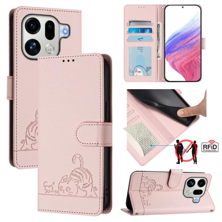 Cat Rat Embossed Pattern RFID Leather Phone Case with Lanyard, For OPPO Reno16 F / Reno16 FS 5G, For OPPO Reno16 / Reno16 Pro 5G Global, For OPPO Find X9s Pro 5G, For OPPO Find X9 Ultra, For OPPO A6s Pro 4G, For OPPO Find X9, For OPPO A6 GT 5G         ...