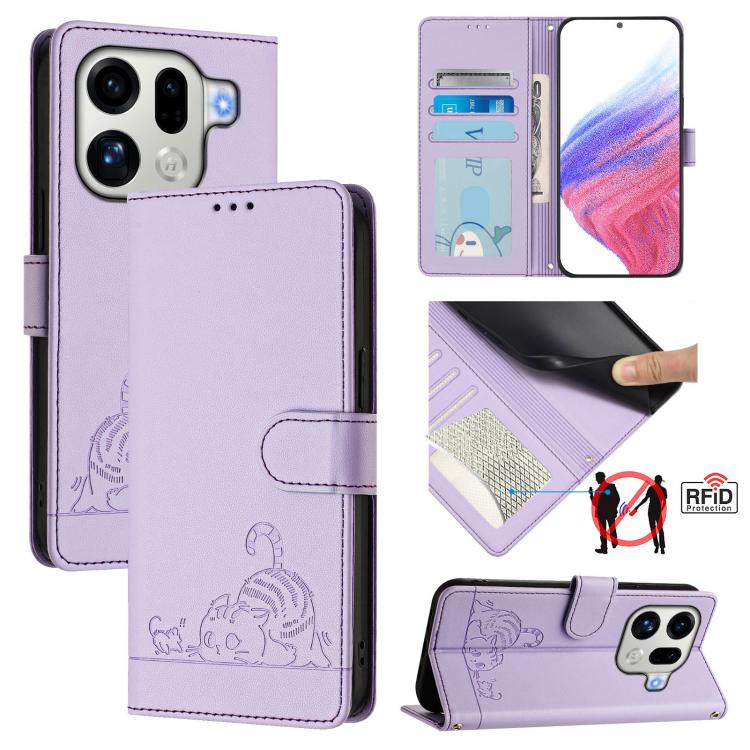 Cat Rat Embossed Pattern RFID Leather Phone Case with Lanyard, For OPPO Reno16 F / Reno16 FS 5G, For OPPO Reno16 / Reno16 Pro 5G Global, For OPPO Find X9s Pro 5G, For OPPO Find X9 Ultra, For OPPO A6s Pro 4G, For OPPO Find X9, For OPPO A6 GT 5G         ...