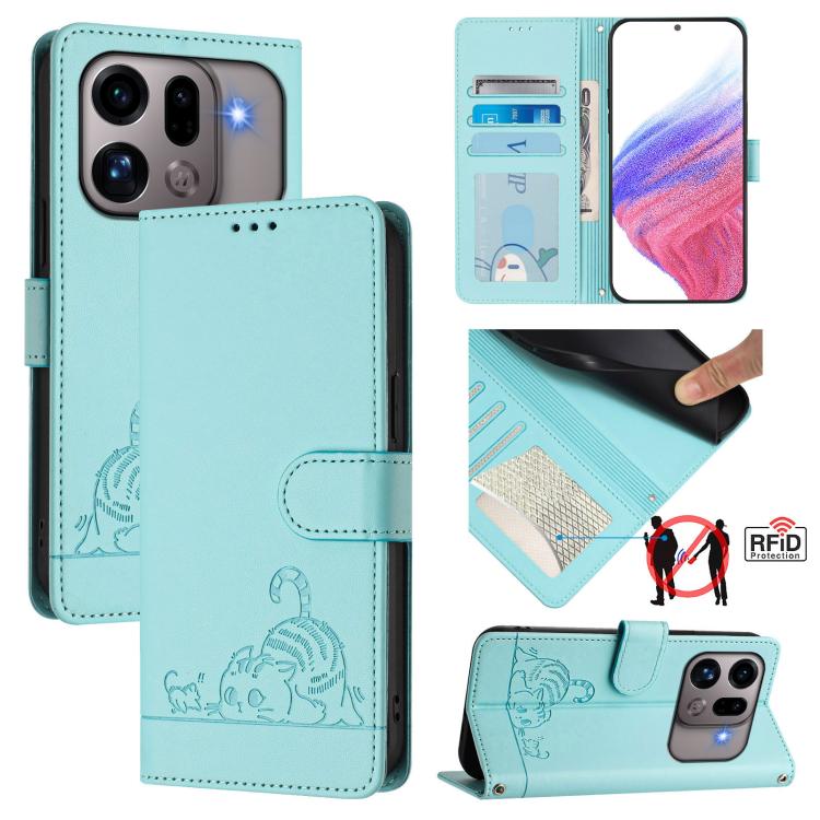 Cat Rat Embossed Pattern RFID Leather Phone Case with Lanyard, For OPPO Reno16 F / Reno16 FS 5G, For OPPO Reno16 / Reno16 Pro 5G Global, For OPPO Find X9s Pro 5G, For OPPO Find X9 Ultra, For OPPO A6s Pro 4G, For OPPO Find X9, For OPPO A6 GT 5G         ...