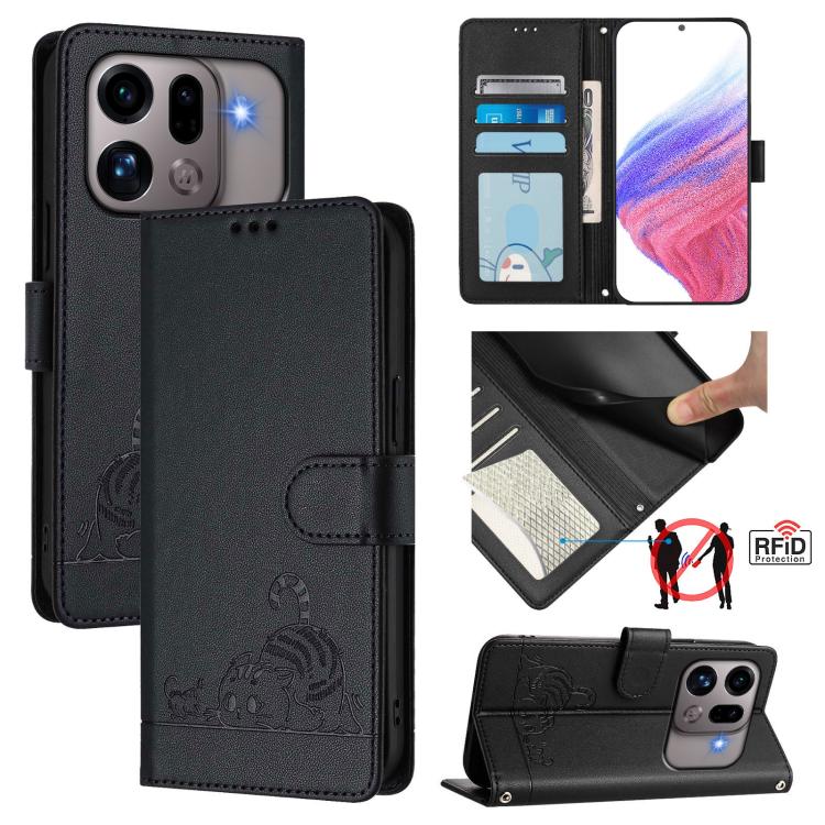 Cat Rat Embossed Pattern RFID Leather Phone Case with Lanyard, For OPPO Reno16 F / Reno16 FS 5G, For OPPO Reno16 / Reno16 Pro 5G Global, For OPPO Find X9s Pro 5G, For OPPO Find X9 Ultra, For OPPO A6s Pro 4G, For OPPO Find X9, For OPPO A6 GT 5G         ...