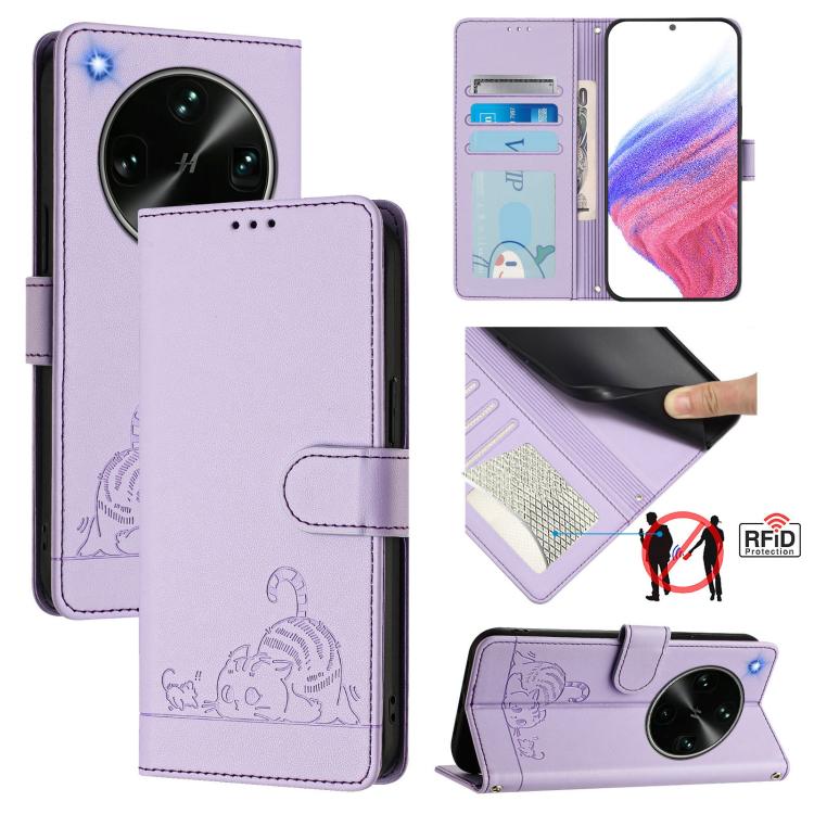Cat Rat Embossed Pattern RFID Leather Phone Case with Lanyard, For OPPO Reno16 F / Reno16 FS 5G, For OPPO Reno16 / Reno16 Pro 5G Global, For OPPO Find X9s Pro 5G, For OPPO Find X9 Ultra, For OPPO A6s Pro 4G, For OPPO Find X9, For OPPO A6 GT 5G         ...