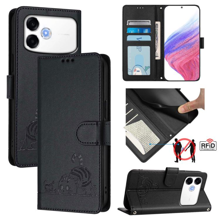 Cat Rat Embossed Pattern RFID Leather Phone Case with Lanyard, For OPPO Reno16 F / Reno16 FS 5G, For OPPO Reno16 / Reno16 Pro 5G Global, For OPPO Find X9s Pro 5G, For OPPO Find X9 Ultra, For OPPO A6s Pro 4G, For OPPO Find X9, For OPPO A6 GT 5G         ...