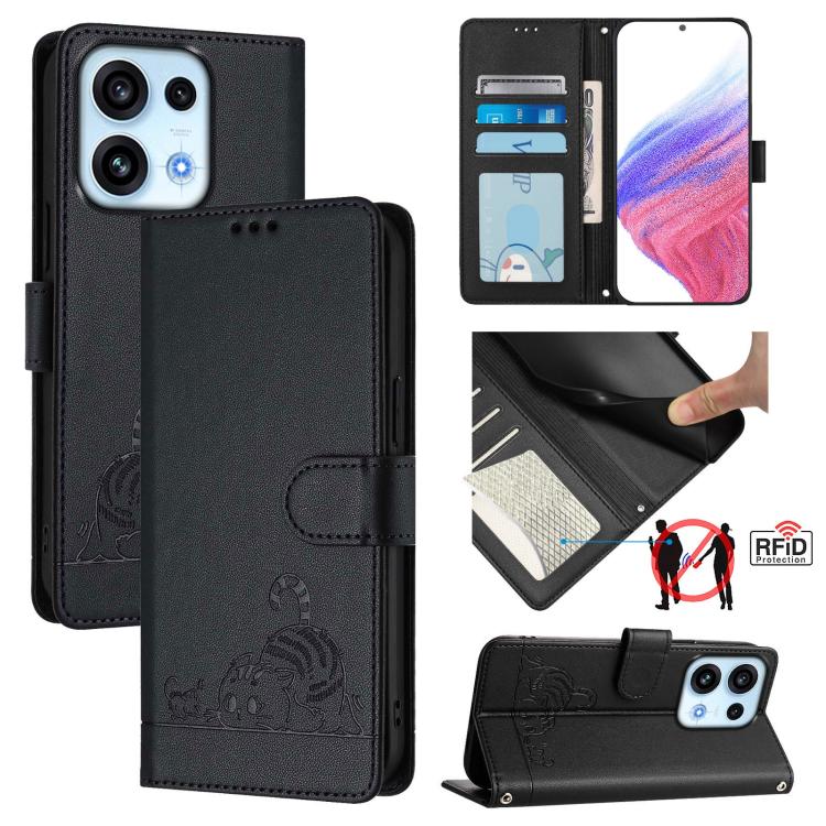 Cat Rat Embossed Pattern RFID Leather Phone Case with Lanyard, For OPPO Reno16 F / Reno16 FS 5G, For OPPO Reno16 / Reno16 Pro 5G Global, For OPPO Find X9s Pro 5G, For OPPO Find X9 Ultra, For OPPO A6s Pro 4G, For OPPO Find X9, For OPPO A6 GT 5G         ...