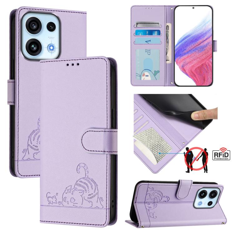 Cat Rat Embossed Pattern RFID Leather Phone Case with Lanyard, For OPPO Reno16 F / Reno16 FS 5G, For OPPO Reno16 / Reno16 Pro 5G Global, For OPPO Find X9s Pro 5G, For OPPO Find X9 Ultra, For OPPO A6s Pro 4G, For OPPO Find X9, For OPPO A6 GT 5G         ...