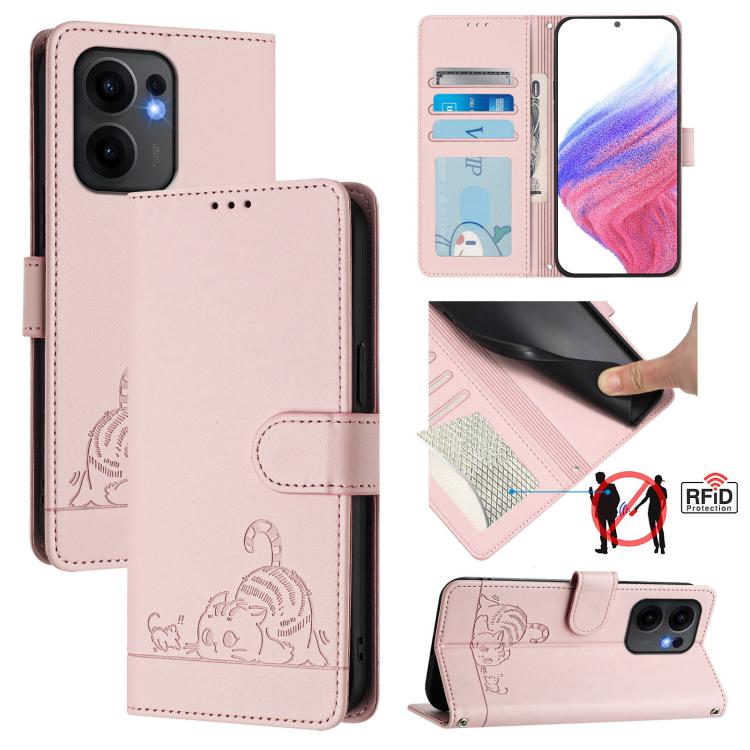 Cat Rat Embossed Pattern RFID Leather Phone Case with Lanyard, For OPPO Find X8 Ultra, For OPPO Reno13 F 5G Global / Reno13 F 4G, For OPPO A3x 5G Global, For OPPO Find X8, For OPPO A80 5G EU, For OPPO K12x 5G Global, For OPPO Reno12 F Global           ...