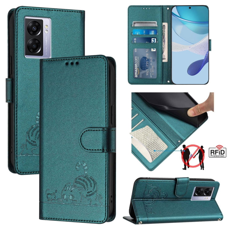 Cat Rat Embossed Pattern RFID Leather Phone Case with Lanyard, For Realme 9i 4G, For Realme Narzo 50, For Realme C20 / C11 2021 / C21, For Realme C21Y, For Realme C25 / C15 / C12, For Realme C25S / 7i Global, For Realme 8 4G / 8 Pro 4G                 ...