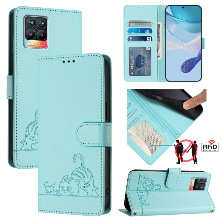 Cat Rat Embossed Pattern RFID Leather Phone Case with Lanyard, For Realme 9i 4G, For Realme Narzo 50, For Realme C20 / C11 2021 / C21, For Realme C21Y, For Realme C25 / C15 / C12, For Realme C25S / 7i Global, For Realme 8 4G / 8 Pro 4G                 ...
