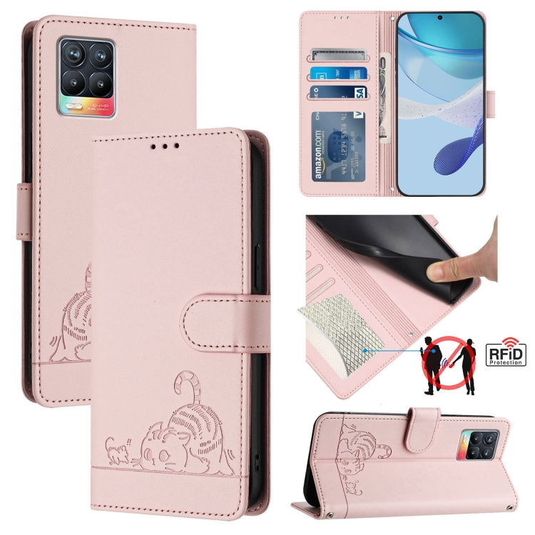 Cat Rat Embossed Pattern RFID Leather Phone Case with Lanyard, For Realme 9i 4G, For Realme Narzo 50, For Realme C20 / C11 2021 / C21, For Realme C21Y, For Realme C25 / C15 / C12, For Realme C25S / 7i Global, For Realme 8 4G / 8 Pro 4G                 ...