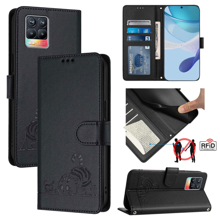 Cat Rat Embossed Pattern RFID Leather Phone Case with Lanyard, For Realme 9i 4G, For Realme Narzo 50, For Realme C20 / C11 2021 / C21, For Realme C21Y, For Realme C25 / C15 / C12, For Realme C25S / 7i Global, For Realme 8 4G / 8 Pro 4G                 ...