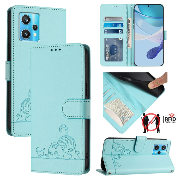 Cat Rat Embossed Pattern RFID Leather Phone Case with Lanyard, For Realme 10 4G Global, For Realme C30 4G / Narzo 50i Prime, For Realme C30S, For Realme 9i 5G India, For Realme GT NEO 3T, For Realme 9 Pro+ 5G, For Realme Narzo 50 Pro 5G                ...