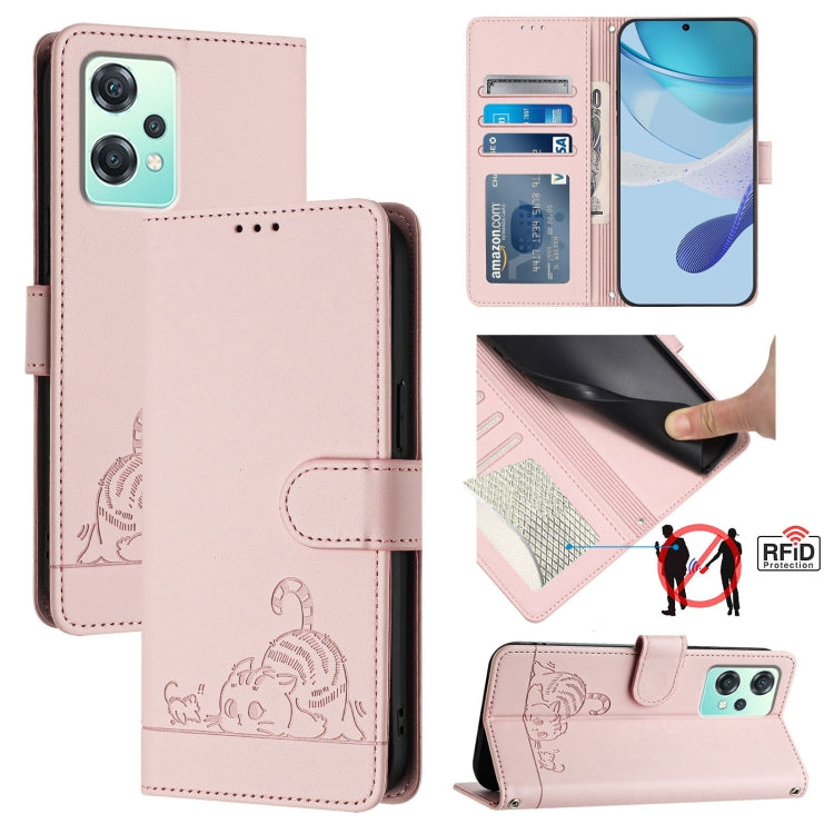 Cat Rat Embossed Pattern RFID Leather Phone Case with Lanyard, For Realme V23, For Realme Q5i, For Realme GT NEO3, For Realme 8 5G / 9 5G India, For Realme V13 5G / Q3 5G, For Realme Q3i 5G, For Realme 9 5G EU Version, For Realme 9 Pro 5G Global