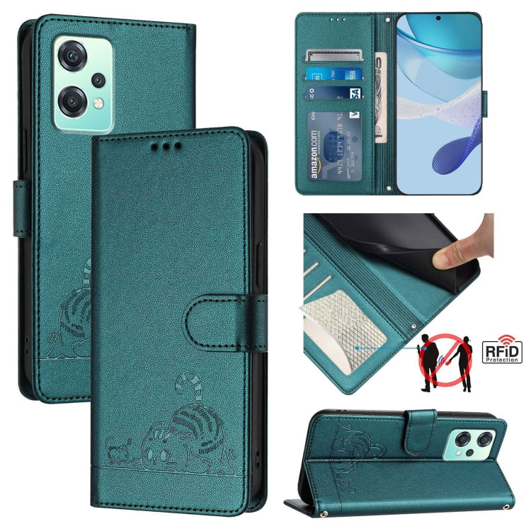 Cat Rat Embossed Pattern RFID Leather Phone Case with Lanyard, For Realme V23, For Realme Q5i, For Realme GT NEO3, For Realme 8 5G / 9 5G India, For Realme V13 5G / Q3 5G, For Realme Q3i 5G, For Realme 9 5G EU Version, For Realme 9 Pro 5G Global