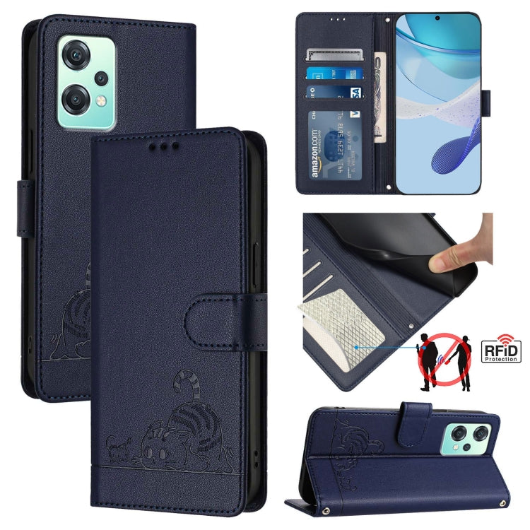 Cat Rat Embossed Pattern RFID Leather Phone Case with Lanyard, For Realme V23, For Realme Q5i, For Realme GT NEO3, For Realme 8 5G / 9 5G India, For Realme V13 5G / Q3 5G, For Realme Q3i 5G, For Realme 9 5G EU Version, For Realme 9 Pro 5G Global